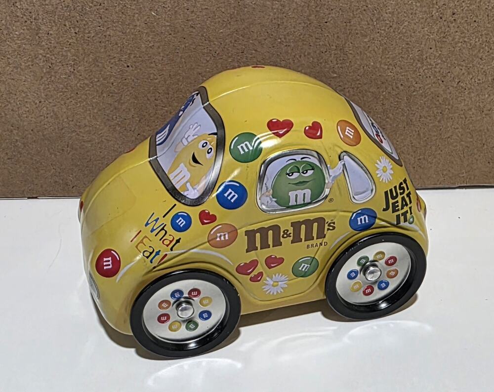 M&M VOLKSWAGON BUG CAR YELLOW 6" COLLECTIBLE TIN